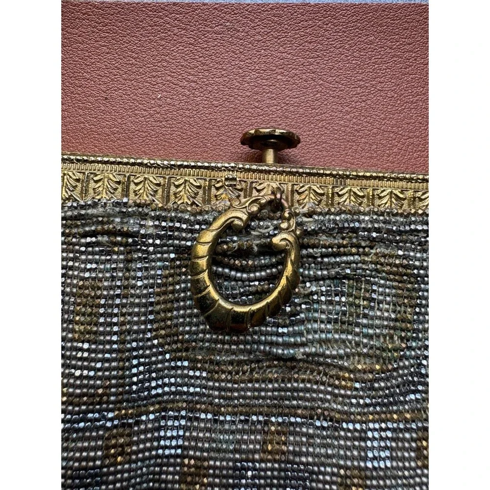 Antique FRENCH Art Deco Gold Silver Handmade Steel Beaded Fringe Flapper Purse